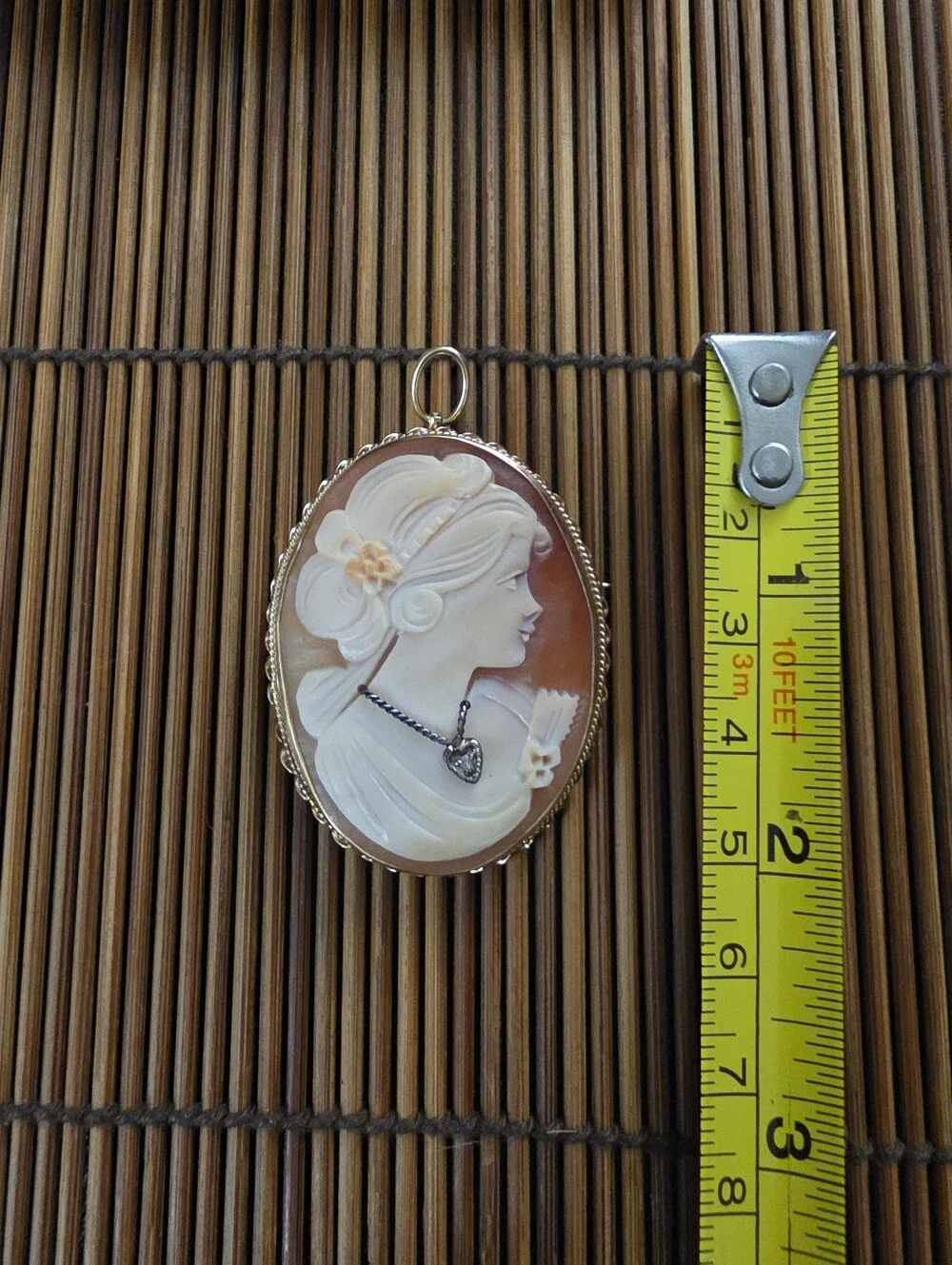 10k Cameo Diamond Yellow Gold Pendant, Brooch (Vintage)